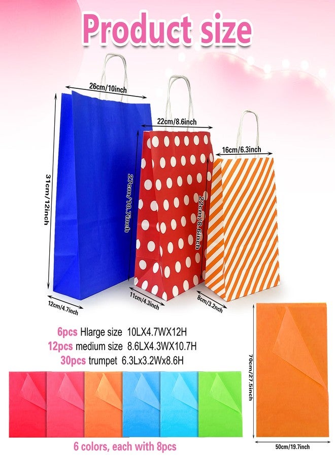 KEEPARTY 96 PCS Assorted Sizes Gift Bags with Handles 48 Gift Bags 8 Styles 6 Colors with 48 Tissue Papers 6 Colors Perfect for Weddings Parties and Holidays - Image 2